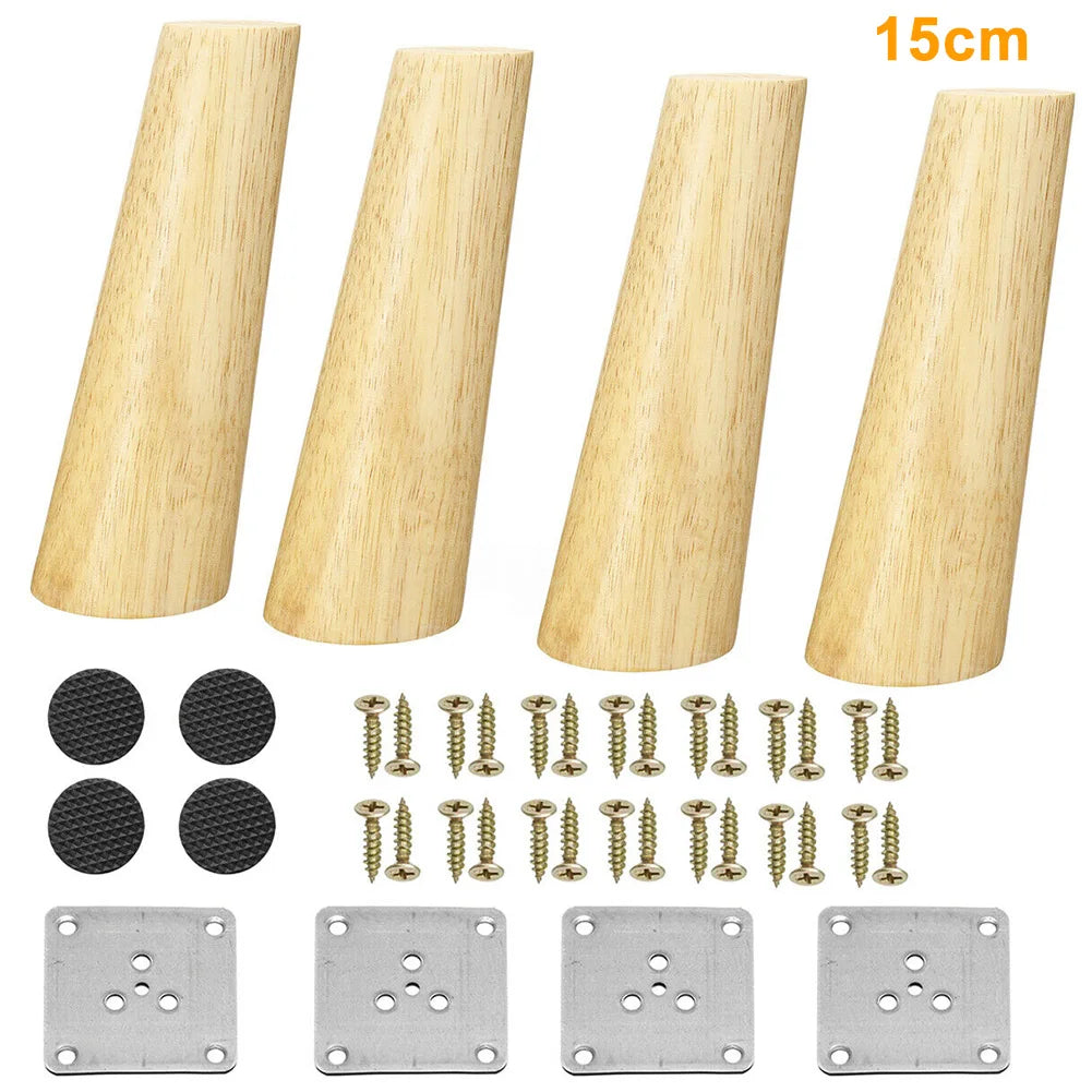 4pcs Cone Angled Furniture Legs Durable For Cabinet Chair Stool Solid Wood Sofa Table Replacement Parts Bed Riser Inclined Feet