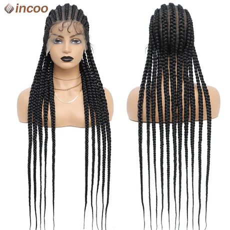 36 Cornrow Twisted Braided Wigs Ombre Blonde Passion Twists Wigs Faux Locs Goddess Box Braided Wig Synthetic Full Lace Front Wig