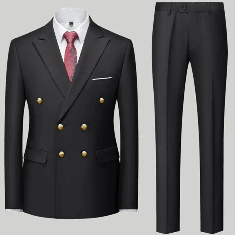 2023 Fashion New Men's Casual Boutique Double Breasted Suit Trousers / Man's Business Suit Jacket Blazers Coat Pants 2 Pcs Set