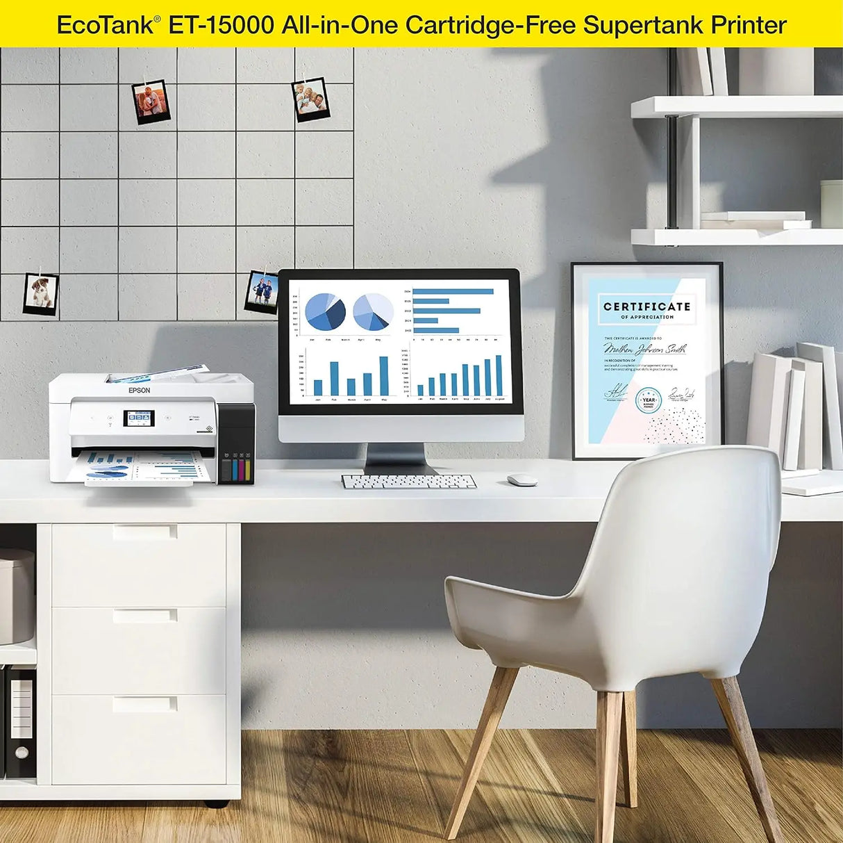 EcoTank ET-15000 Wireless Color All-in-One Supertank Printer with Scanner, Ethernet and Printing up to 13 x 19 Inches, White