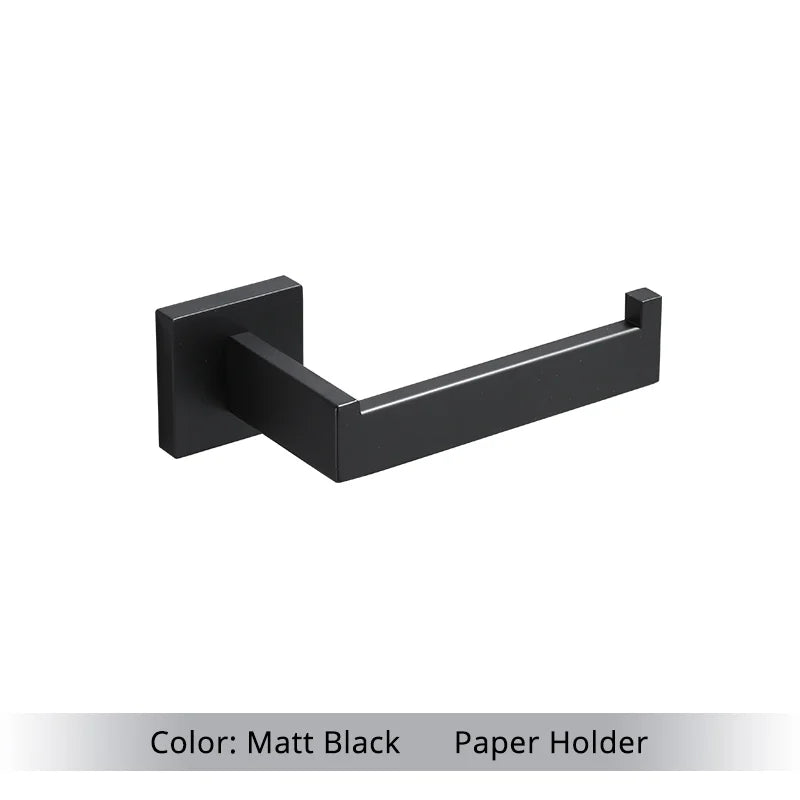 Bathroom Hardware Set Accessories Matt Black Shelf Robe Hook Hanger Towel Rail Bar Rack Tissue Paper Holder Stainless Steel