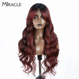 MIRACLE Synthetic Lace Front Wigs For Women Long Wavy 36 Inch Body Wavy Side Part Lace Front Wig Ombre Brown Blonde Cosplay Wig