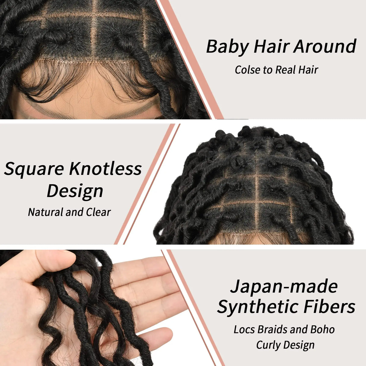 kalyss 32" Square Knotless Locs Briaded Wigs Full Lace Briaded Wig With Boho Curls Synthetic Lace Front Braided Wigs