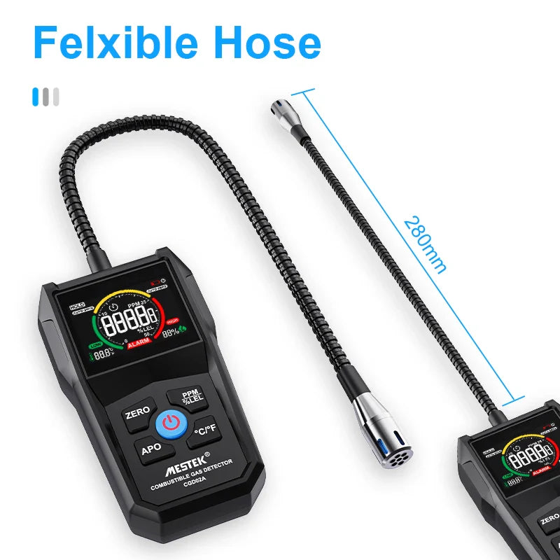 Combustible Gas Leak Detector Natural Gas Detector Methane LPG Alcohol Analyzer LEL PPM Flammable Buzzer Alarm with Flex Probe