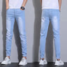 Fashion Mens Slim Fit Denim Pencil Pants High Quality Black White Skinny Stretch Jeans Mens High Street Jeans Four Season