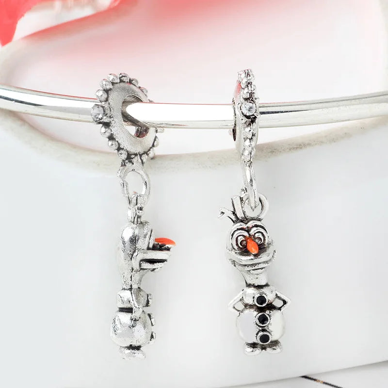 Disney Blue Enamel Ice Snow Olaf Pendant Fit Pandora Charms Bracelet Women Cartoon Anime Frozen Snowman Beads for Jewelry Making