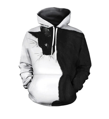 2024 New Arrival Black and White Cat 3D Hoodie Sweatshirts Mens Women Fashion Casual Pullover Harajuku Streetwear Hoodies