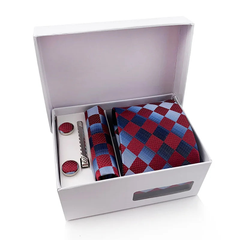 Luxury Tie Set Gift Box For Men Wedding Jacquard Necktie Square Clip Cufflinks Handkerchief Brezo Pour Teal Tie