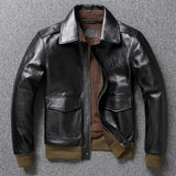 A2 Men's Bomber Jacket Tea Core Horse Leather Cropped Motorcycle Jacket Natural Leather Loose Coat Military Men's Leather Jacket