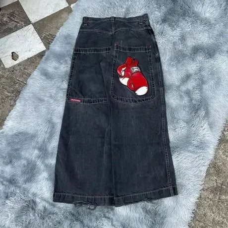 JNCO Jeans Men Y2K Harajuku Hip Hop 7 Graphic Embroidery Baggy Denim Pants Streetwear Casual High Waist Wide Leg Trousers New