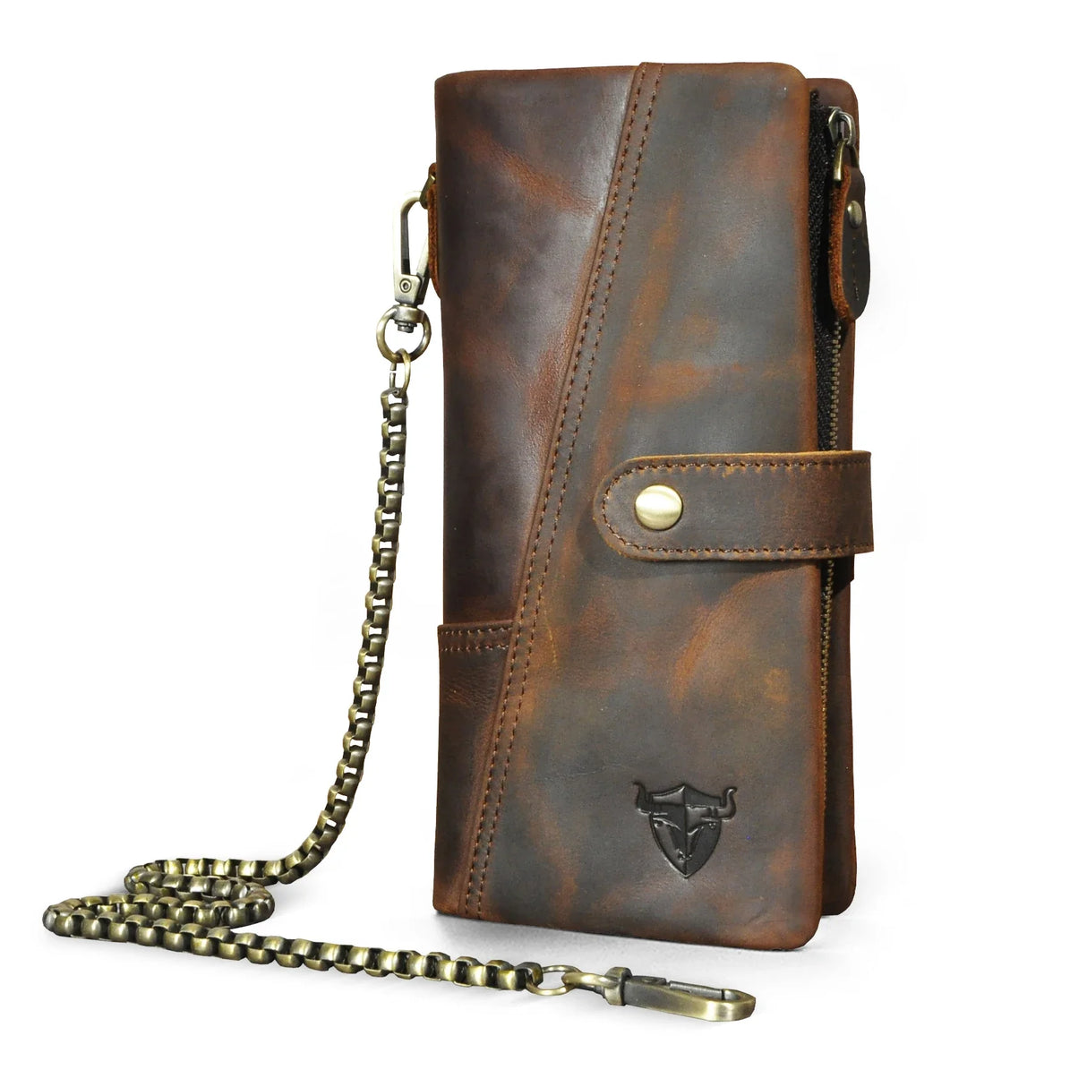 Hot Sale Original Quality Leather Travel Business Organizer Chain RFID Wallet For Men Long Zipper Male Purse Card Holder 1803