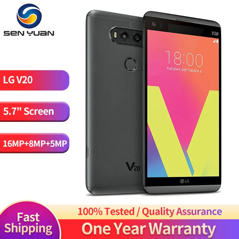 Original LG V20 Cell Phone 4GB RAM 64GB ROM Refurbished-99%New 5.7'' 16MP+8MP 4G LTE Snapdragon 820 Quad Core Android Smartphone