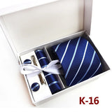 6-piece Set Classic Printed DotsTies for Men Kerchief Square Cufflinks Brooch Tie Clip Bussiness Wedding Party Suit Gift Box Set