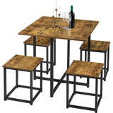 5 Pcs Dining Set with Industrial Square Table and 4 Backless Chairs Dining Room Sets , Rustic Brown