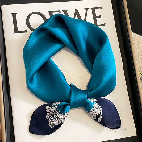 53cm Real Silk Nature Scarf Women Neckerchief Foulard Bandana Small Hairbands Fashion Floral Neck Ties for Office Lady 2023 New