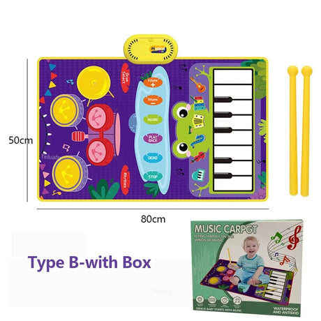 2 In 1 Piano Mat for Kids Piano Keyboard & Jazz Drum Music Touch Play Carpet Baby Toddlers Music Instrument Education Toys Gift