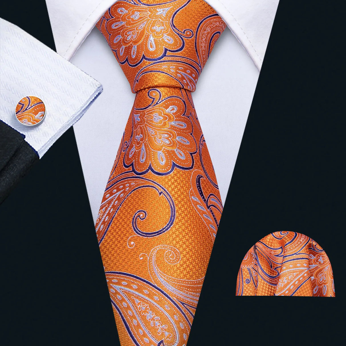 Luxury Ties for Men Gold Green Floral Silk Neck Tie Handkerchief Cufflinks Set Wedding Free Shipping Barry·Wang Tie Clip 5951