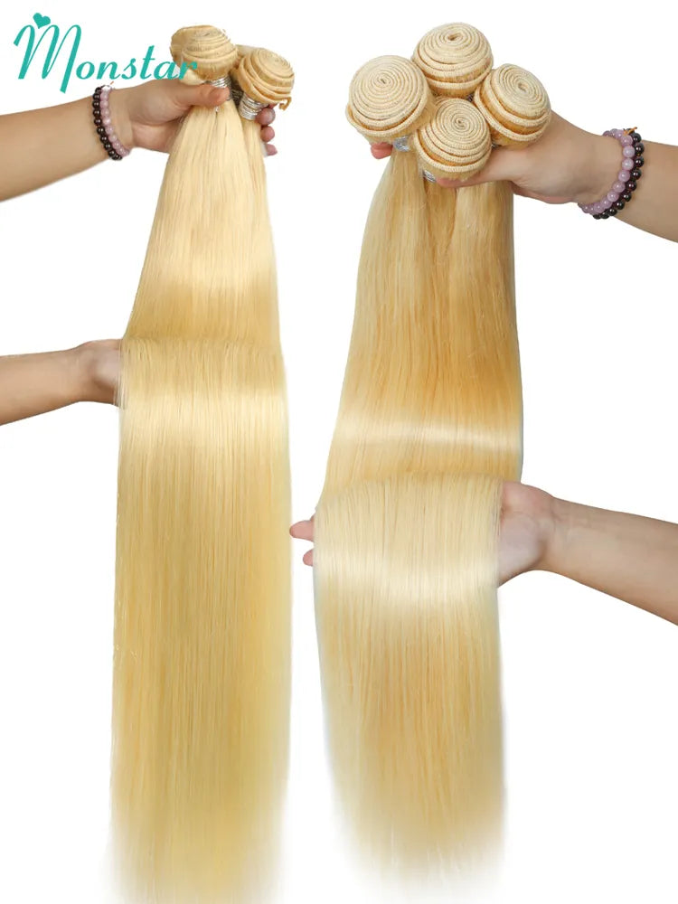 Monstar 1/3/4 613 Blonde Straight Hair Bundles Brazilian Remy Human Hair Extension Honey Blonde Bundles 8- 40 Inch Free Shipping