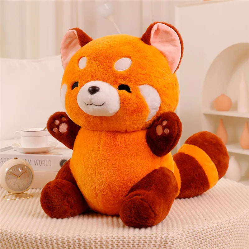 New Stuffed Anime Figure Doll Turned Red Panda Plushie Doll Fluffy Hair Red Raccoon Animals Hug Throw Pillow Kids