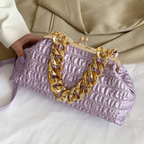 Luxury Brand Women Purple Orange Messenger Bags Shell Clip Thick Chain Ruched Handbags And Purse Prom Clutch Lady Shoulder Bags