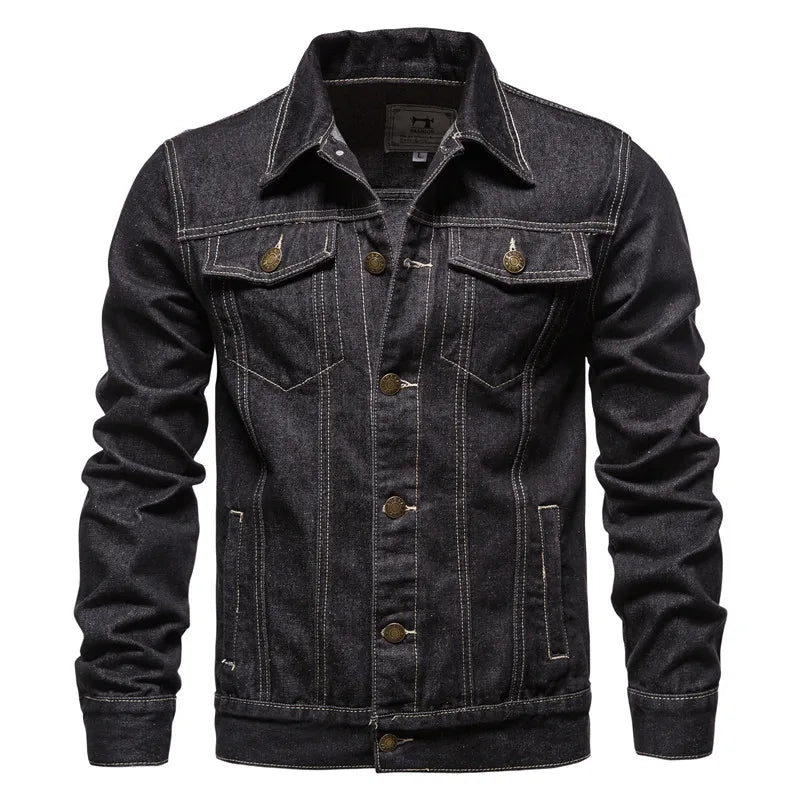 2023 Spring Men Solid Lapel Denim Jackets Fashion Motorcycle Jeans Jackets Hommes Slim Fit Cotton Casual Black Blue Coats