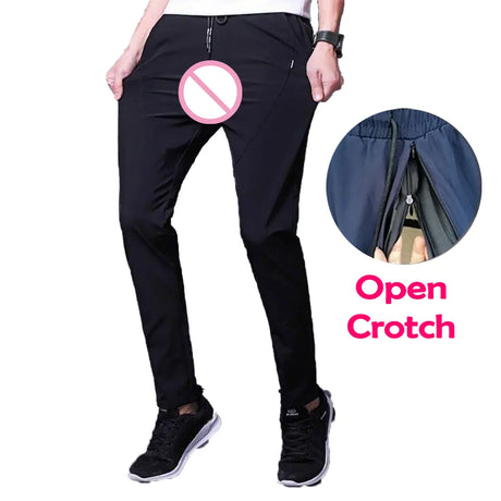 Man Open Crotch Pant for Outdoor Sex Crotchless Sexy Panties with Seamless Zipper Design Trouser Elastic Gay Club Party Costume