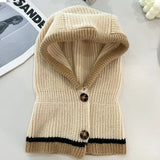 Korean Balaclava Beanie Cap Winter One Piece Knitted Scarf Hat Hood Neckerchief Women Neck Collar Warmer Thickened Hooded Hats