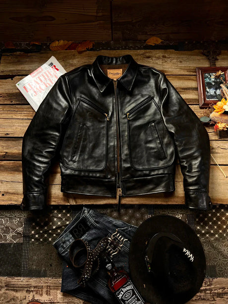 Tailor Brando 22-089 Italian Tea Core Horse Leather TALON Solid Copper Zipper Retro Classic Aviator Jacket