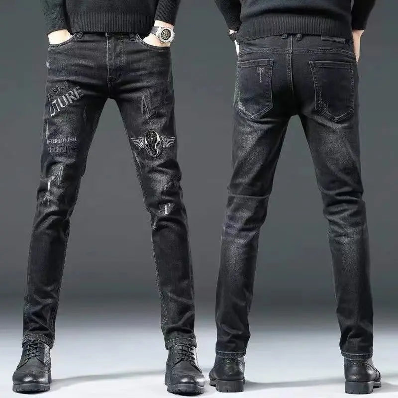 New Jeans Slim Streetwear 90s Hip Hop Skinny Graphic Designer Clothes Original Cowboy Casual Stretch Embroidery Trousers for Men