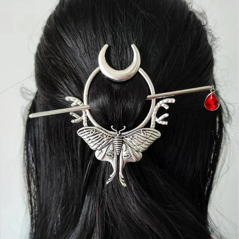 Witch Woodland Goddess Crescent Moon Dragonfly Hairstick Fairy Moon Dragonfly Insect Hair Barrette Hairclip For women Wicca