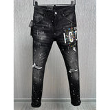 2024 Hot Men Jeans Denim Pants Hole Slim Pencil Trousers Metal Buttons Zipper Party Clothes Classics Fashionable Black Blue 9881