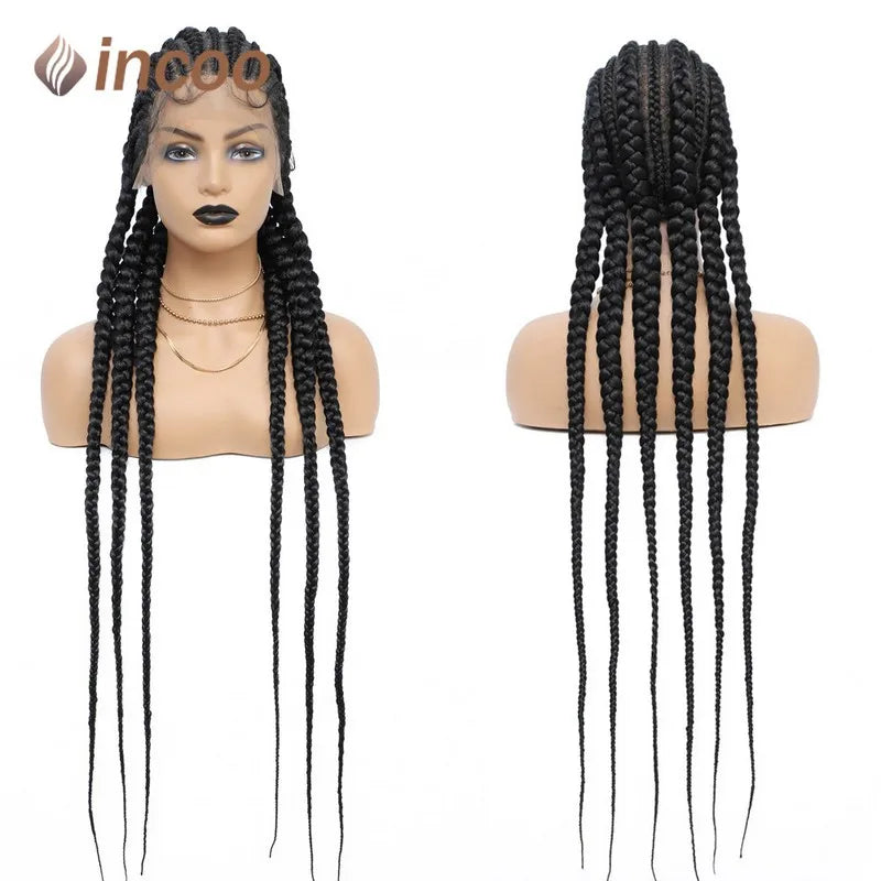 Incoo 36" Full Lace Braided Wigs For Black Women Jumbo Knotless Box Braid Lace Wigs Cornrow Synthetic Wig Braide African Hair