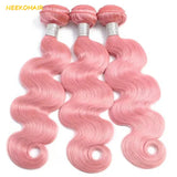 Light Pink Colored Bundles With 13x4 Frontal Weave Body Wave Remy 100% Brazilian Human Hair Pink Bundles With 4X4 Closure