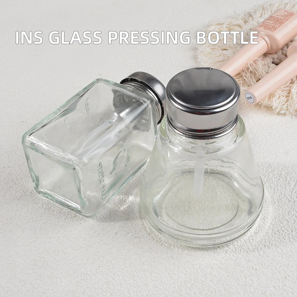 1Pcs 180ml Nail Refillable Glass Bottles Empty Press Pump Dispenser Nail Art Polish Remover Cleaner Makeup Bottle Manicure Tool