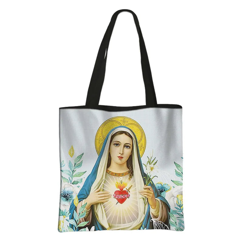 Our Lady of Guadalupe Virgin Mary Print Handbag Women Catholic Churches Canvas Shopping Bags Casual High-capacity Tote Bag Gift