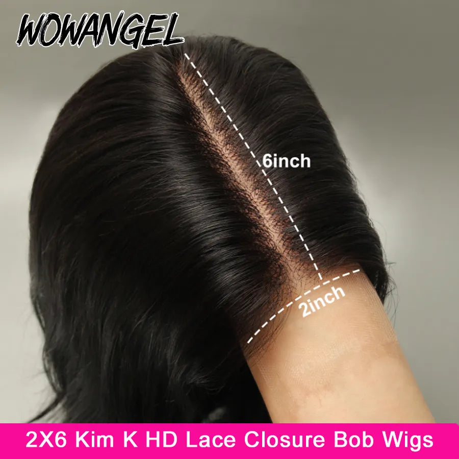 Kim K 2x6 HD Lace Closure Wig Straight Bob Glueless Wig Human Hair Wigs Ready to Wear Deep Part Pre Plucked Melt Skins for Woman