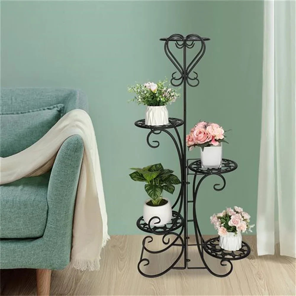 5 Potted Rounded Flower Metal Shelves Plant Pot Stand Decoration for Indoor Outdoor Garden White/Black