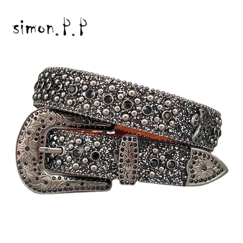 Punk Rock Colorful Rhinestones Belt Studded Western Bling Belts Y2K for Women Men Cowgirl Cowboy with Diamond Ceinture Femme