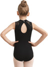 Girls Dance Leotard Lace Neck Dance Wear Top,Back Water Drop-Shaped