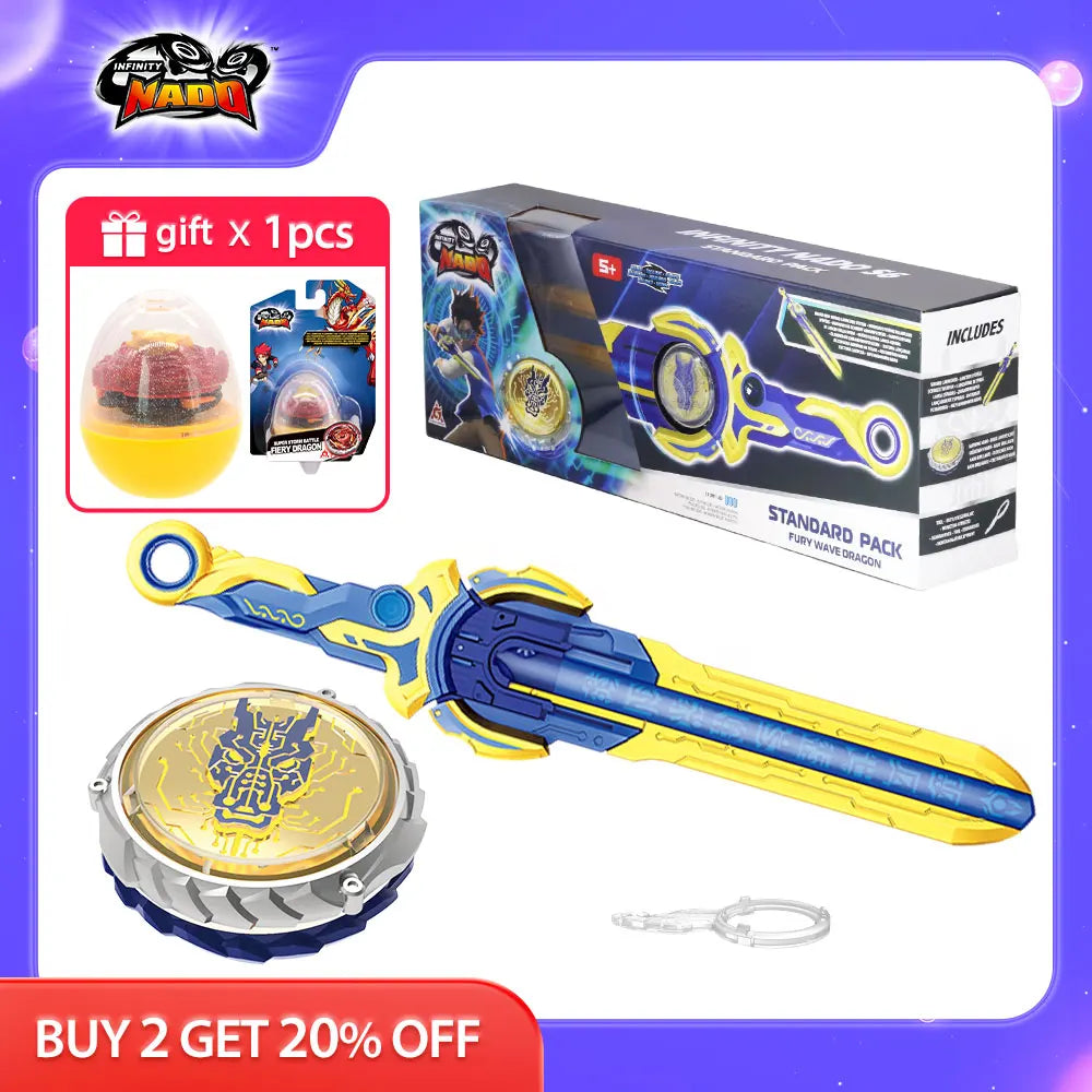 Infinity Nado 6 Standard Pack-Fury Wave Dragon Glowing Metal Spinning Top Gyro with Monster Icon Sword Launcher Anime Kid Toy