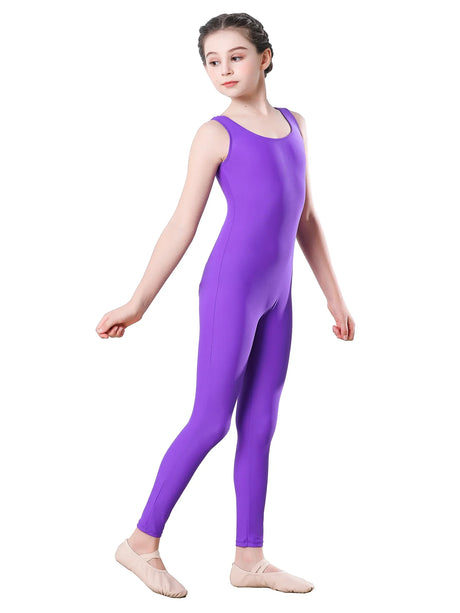 AOYLISEY Girls Black Tank Sleeveless Unitard Gymnastics Bodysuit Boys Spandex Full Body Kids Jumpsuit Scoop Neck Dance Costumes