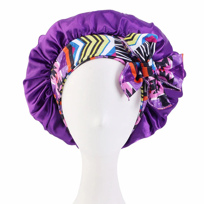 Women Satin Print Sleeping Cap Nightcap Bonnet Headband Women Scarf Sleep Night Hat Bow Bandana Hair Care Headwear Shower Hats