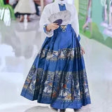 2024 NEW Summer Chinese Hanfu Dress For Girls Traditional Embroidery Horse-face Skirt For Kids Princess Hanbok