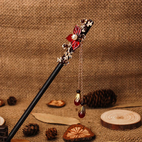 Chinese Hanfu Hair Stick Forks For Women Flower Tassel Hairpin Chopsticks Fairy Pearl Crystal Headpiece Girls Party Hair Jewelry