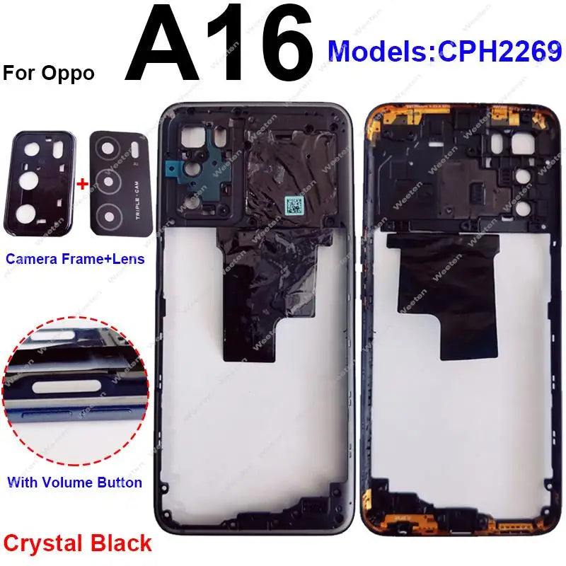 Middle Housing For OPPO A16 A16S Middle Frame Cover Bezel with/without NFC Side Button Camera Lens Frame Parts