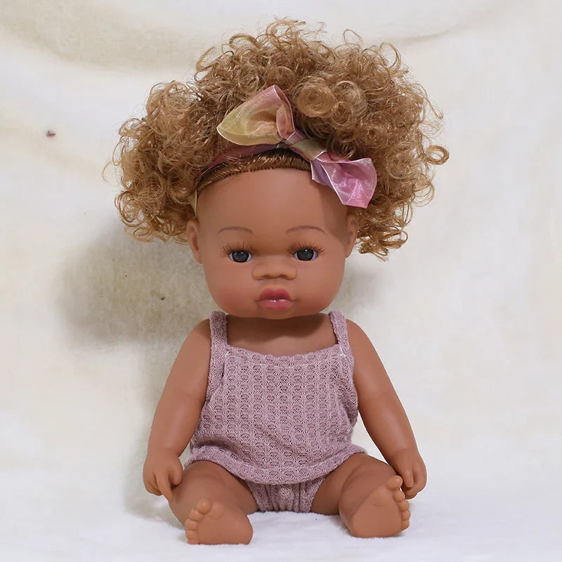 35cm Newborn Reborn African Doll Baby Simulation Soft Vinyl Children Lifelike Toys Christmas Birthday Toys Dolls for Babies