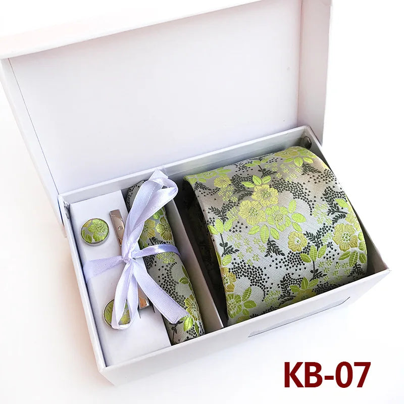 Luxury Tie Set Gift Box For Men Paisley Floral Silk Neck Tie Pocket Squares Cufflinks Tie clips Set Formal Wedding Party Ties