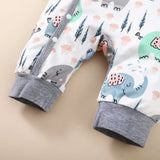 0-18 Months Baby Clothes Newborn Boy Romper Long Sleeves Animal Print Jumpsuit with Hat 2PCS Clothing Infant Baby Bodysuit