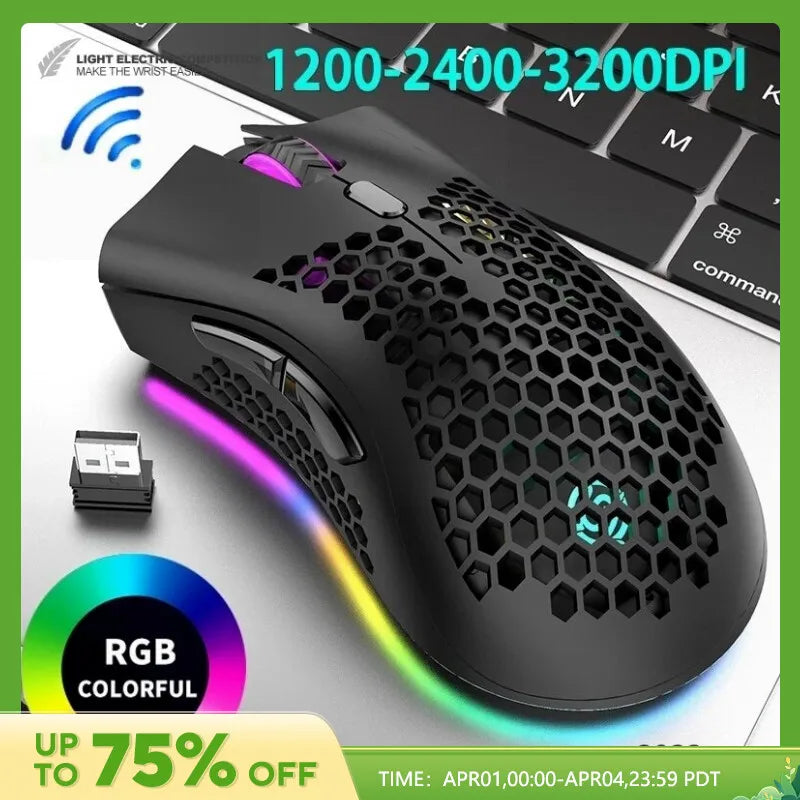 BM600 Rechargeable Gaming Mouse USB 2.4G Wireless RGB Light Honeycomb Gaming Mouse Desktop PC Computers Notebook Laptop Mice