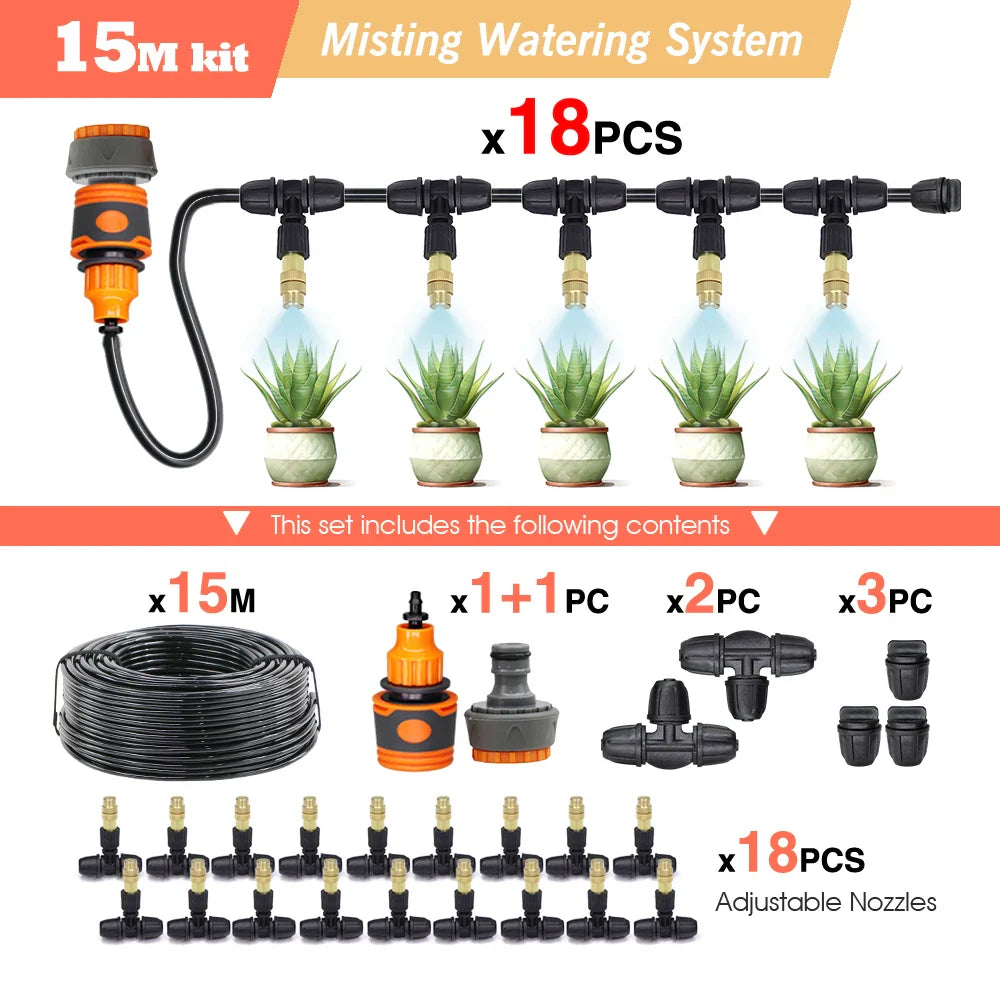 30-5M Garden Adjustable Brass Nozzle Misting Watering System 45/60/80/100W Self-Priming Pump Automatic Cool Irrigation Equipment